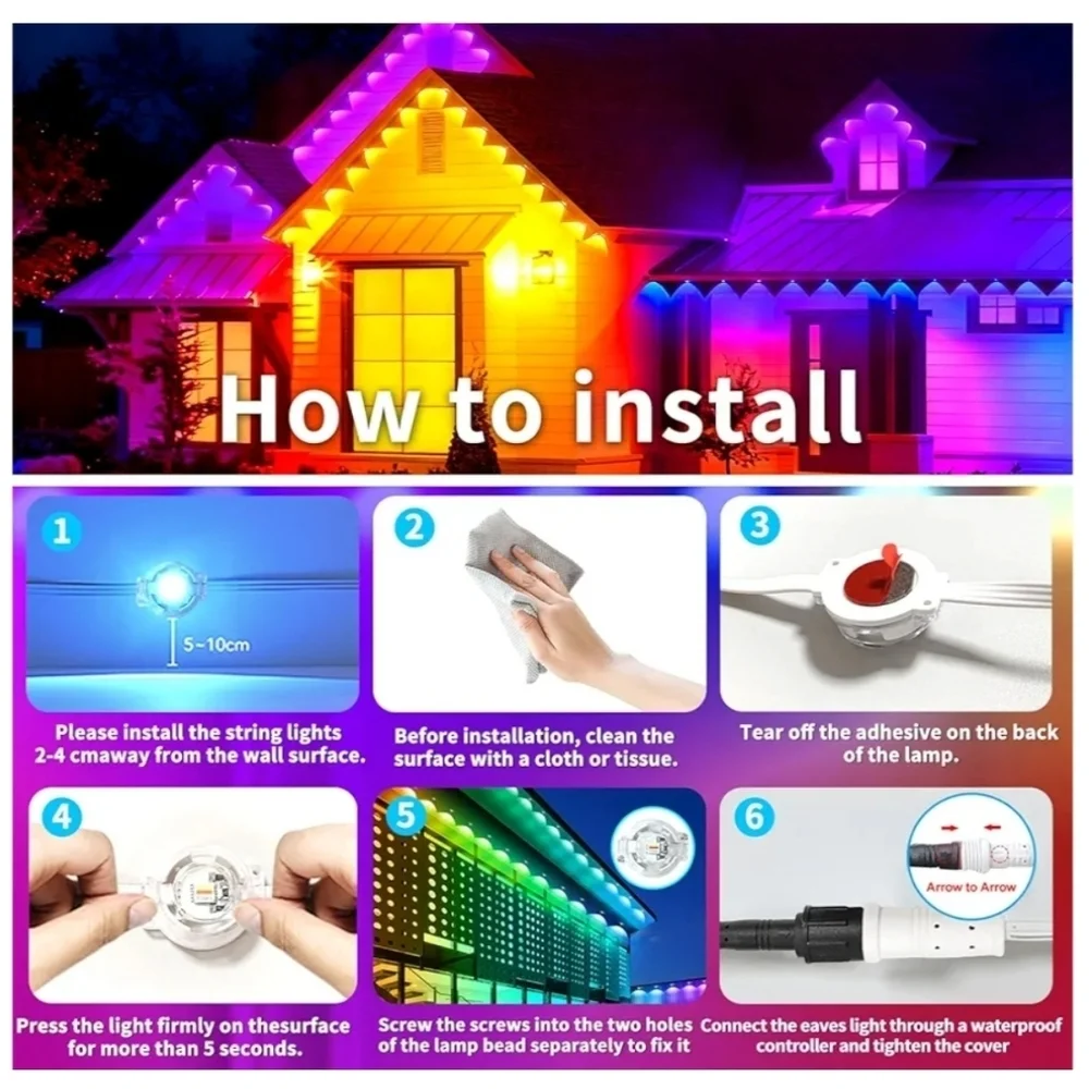 New Outdoors 400ft LED Red, Green and Blue Colorful Eaves Lights